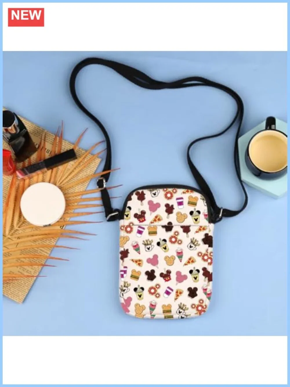 Printed Canvas Crossbody Bag Novelty Snack Zipper Pouch